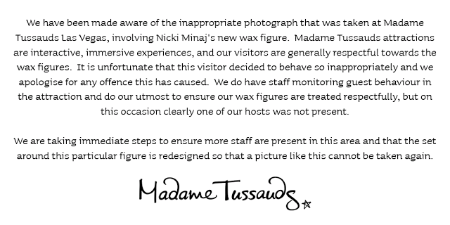 Madame Tussauds Statement