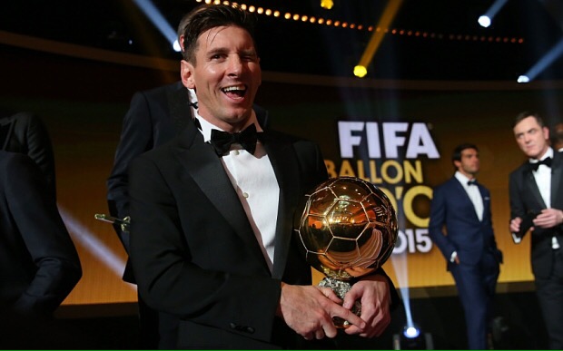 ZURICH, SWITZERLAND - JANUARY 11: FIFA Ballon d'Or winner Lionel Messi of Argentina and Barcelona poses with his award after the FIFA Ballon d'Or Gala 2015 at the Kongresshaus on January 11, 2016 in Zurich, Switzerland. (Photo by Alexander Hassenstein - FIFA/FIFA via Getty Images)