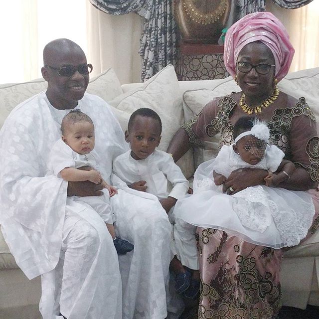 Former Imo Governor, Ikedi Ohakim and wife, at the christening of their two grand children 
