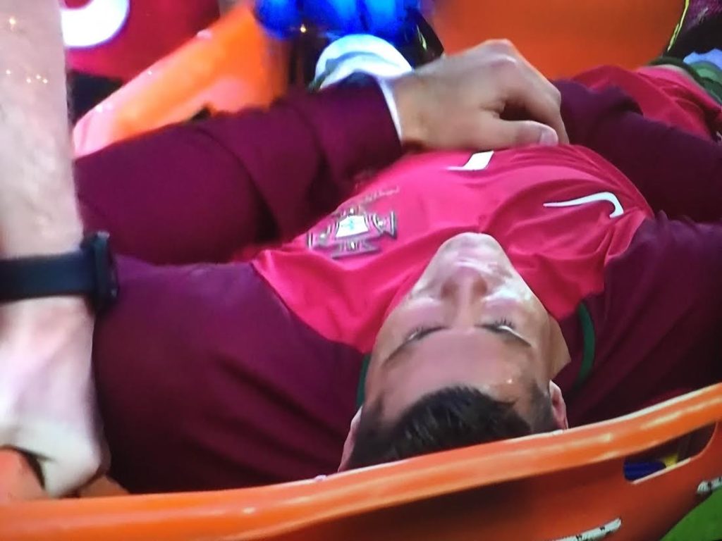 Cristiano Ronaldo weeps as he is stretchered off During First Half 