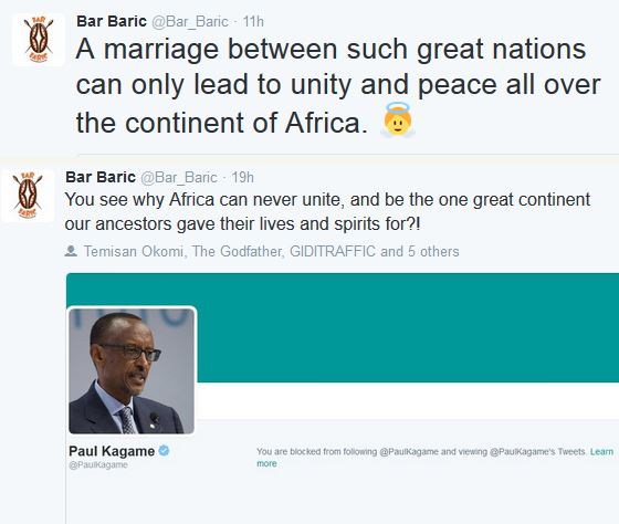 rwandan president and nigerian tweep