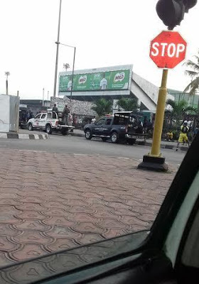 police at protest venue