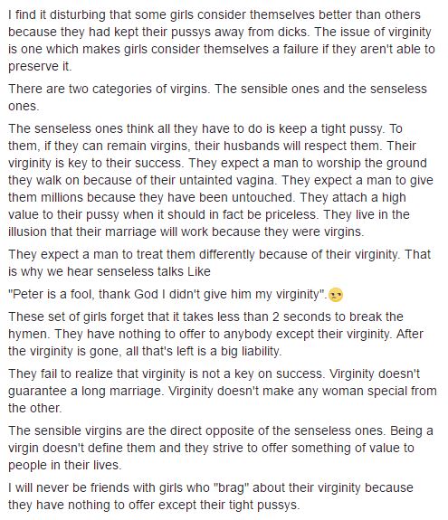 Virgins Have Nothing To Offer Except Their Tight Private 