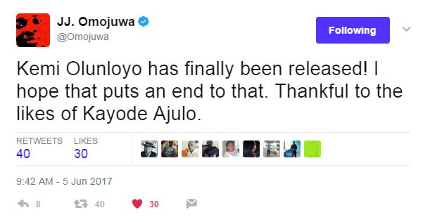 Kemi Olunloyo Finally Released