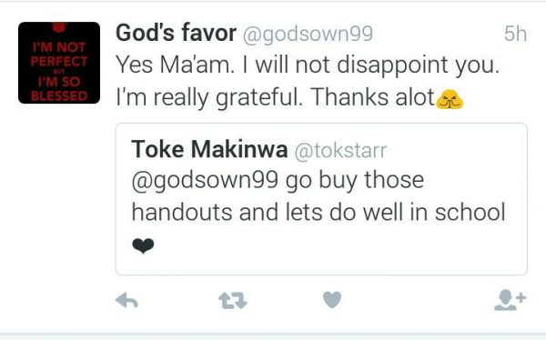 toke makinwa helps follower