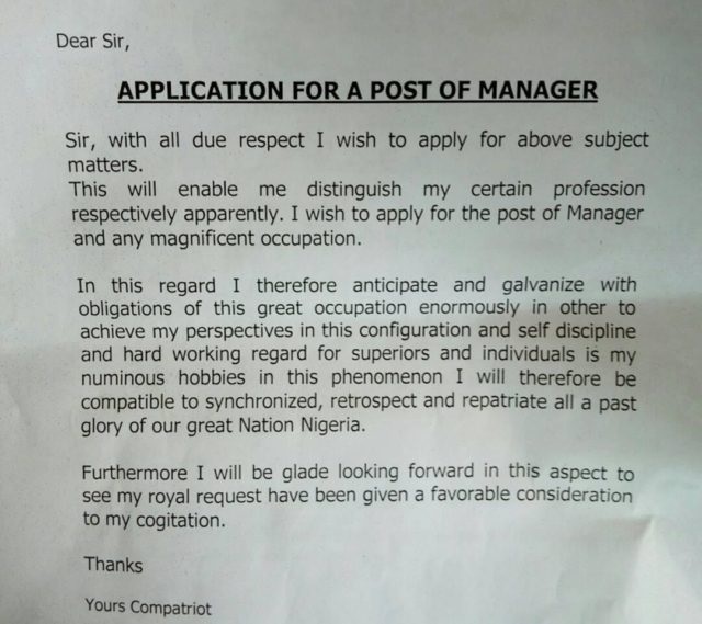funny application letter 
