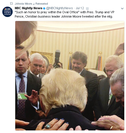 Donald Trump bows to receive prayer