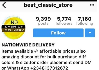 Fake Instagram Shopping Operator