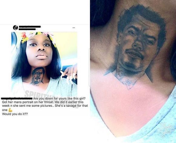 lady tattoos boyfriend's face