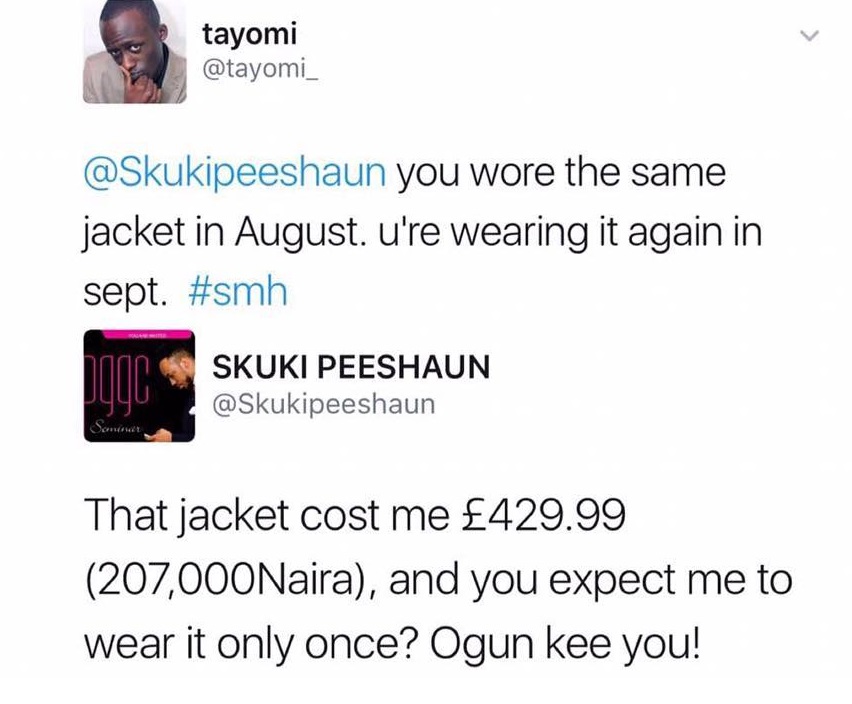 Skuki Peeshaun replies fan