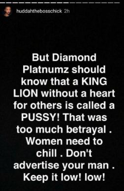 Huddah Monroe Outs Diamond Platnumz
