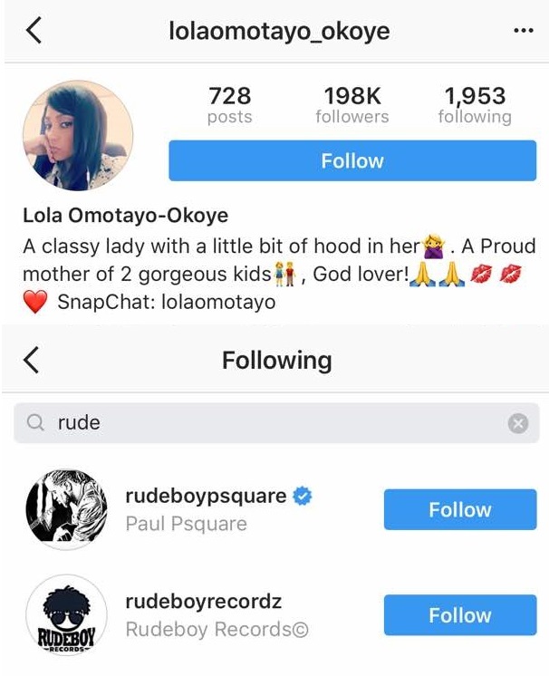 Paul Okoye unfollows Lola Omotayo