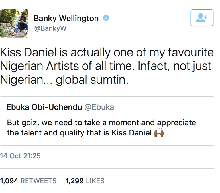 Banky W Declares Kiss Daniel