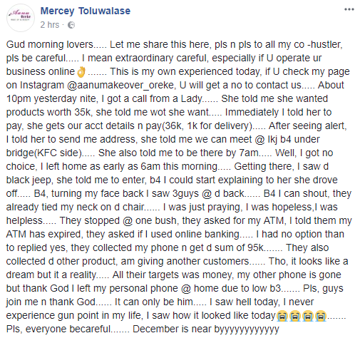 Nigerian Business Woman Gives Account