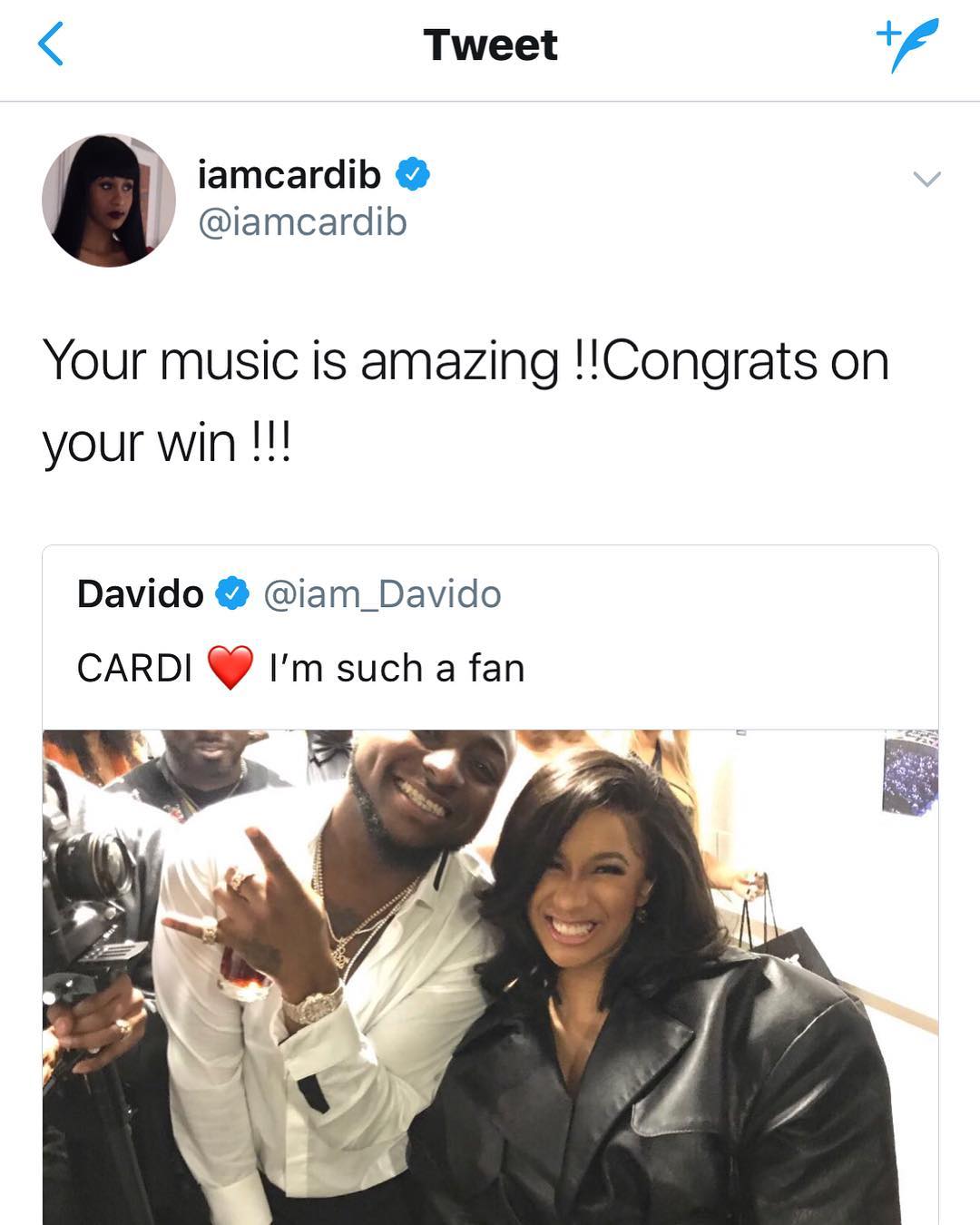 Cardi B tells Davido