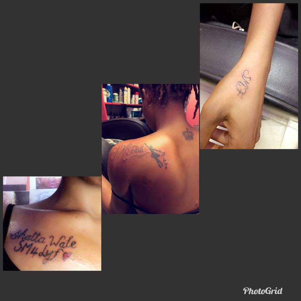 Lady Tattoos Shatta Wale's Name