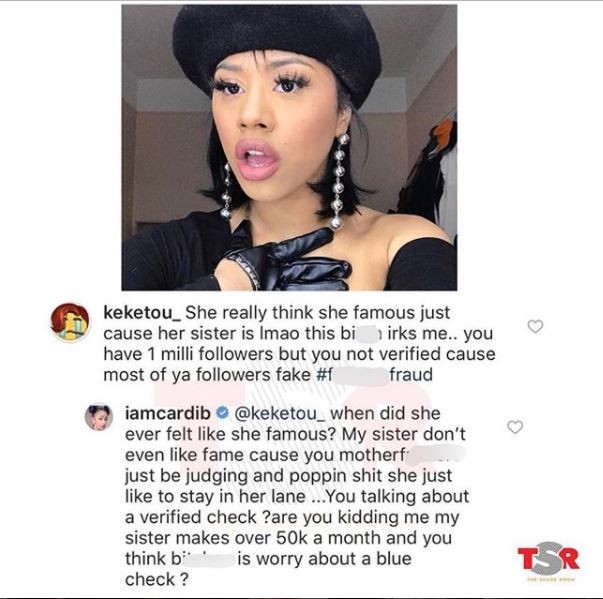 cardi b rips follower