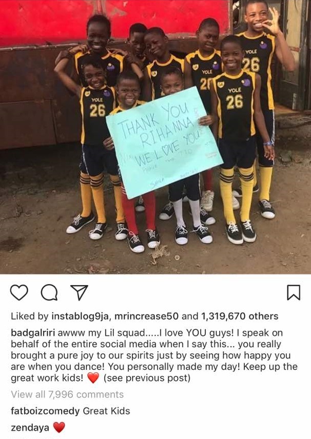 Rihanna thanks Nigerian kids