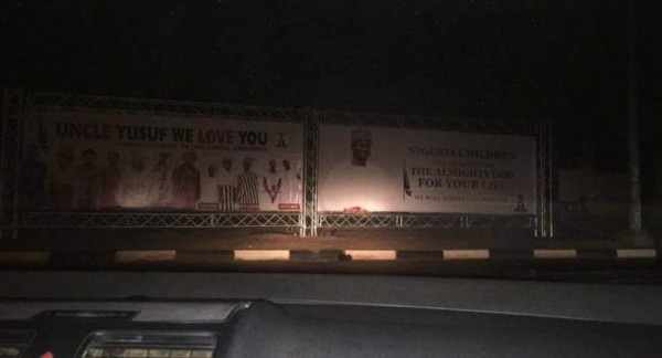 Billboard welcoming Yusuf Buhari