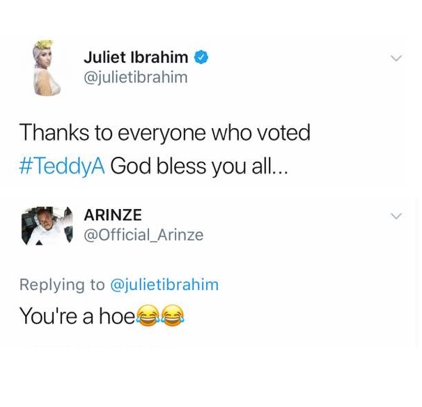 Juliet Ibrahim replies follower