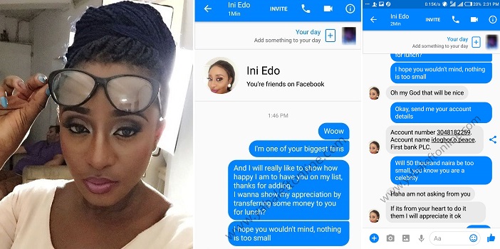 Read this Hilarious conversation between a Nigerian Guy and a Scammer using Ini Edo’s Facebook account