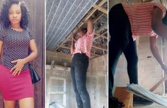Nigerian lady fixes PVC ceiling
