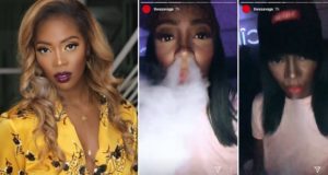 Tiwa Savage smokes shisha