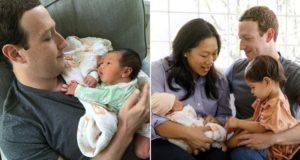 Mark Zuckerberg cuddles new born daughter