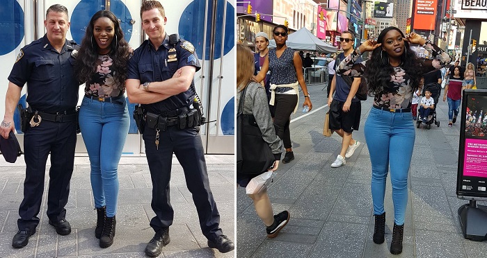 BBN’s Bisola Is Having Fun In New York; See Her Posing By Policemen. (Photos)