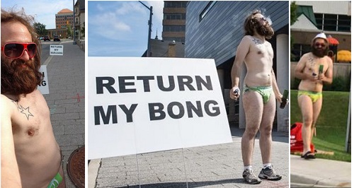 man protests underpants