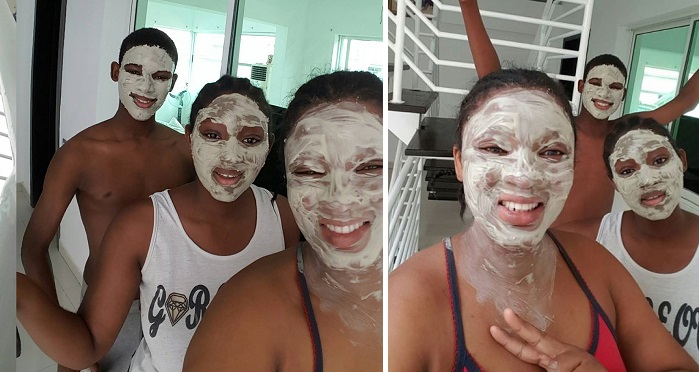 Cute! Omotola Jalade Ekeinde And Her Kids Get Facial Beauty Treatment At Her Home. (Photos)