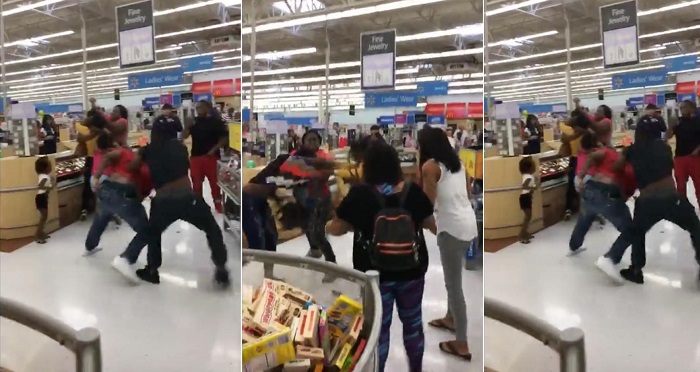 2 Couples Fight Inside Walmart Store As Their Children Try To Separate Them. (WATCH)