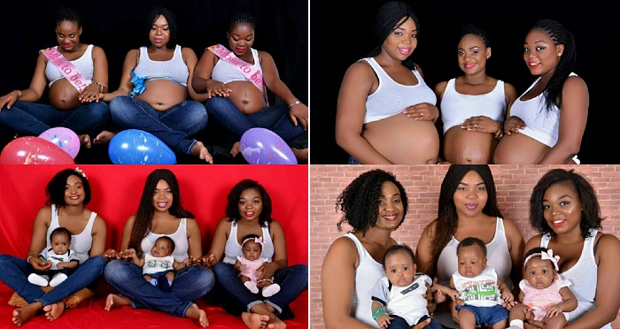 Three Nigerian Friends Who Were Pregnant At The Same Time Share Adorable Photos With Their Babies Four Months After Birth.