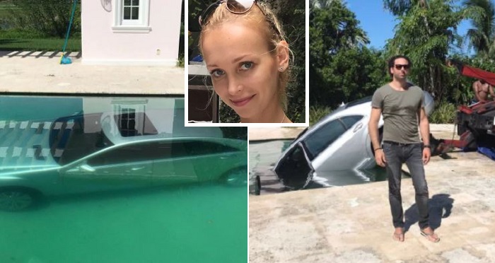 Banker’s Dumped Girlfriend Drives His Mercedes Car Into A Swimming Pool As Revenge. (Photos)