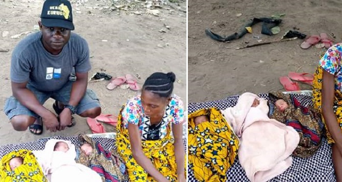 Benue Flood Victim Squatting In Someone’s Kitchen Delivers Triplets. (Photos)