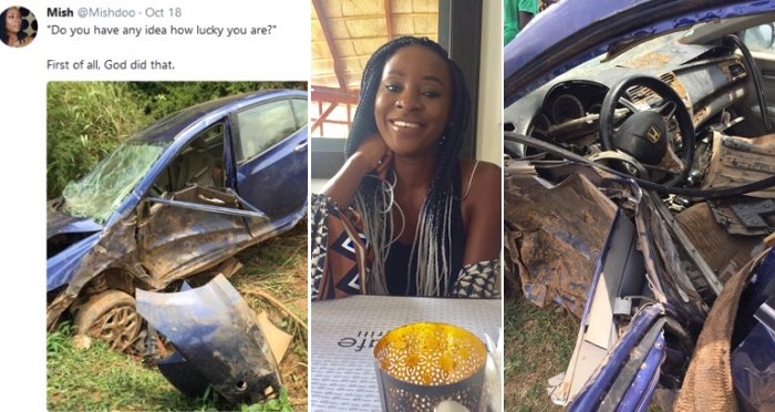 Beautiful Nigerian Lady Is Thankful As She Survives Ghastly Auto-Crash. (Photos)