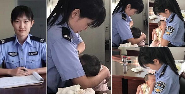 Policewoman breastfeed suspect's hungry baby
