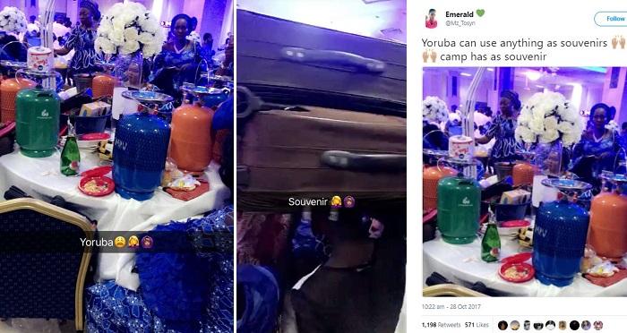 Photos: Camp Gas, Travel Bags Serve As Souvenirs At Nigerian Wedding Party.