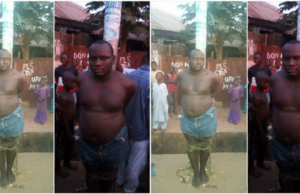 Married Man Caught Stealing Stripped And Tied To A Pole In Nasarawa (Photos) Married Man Caught Stealing