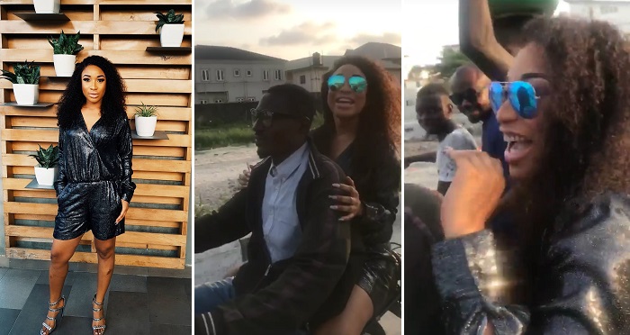 Tonto Dikeh Rides Okada To The Cinema To Beat Traffic. (Photos)