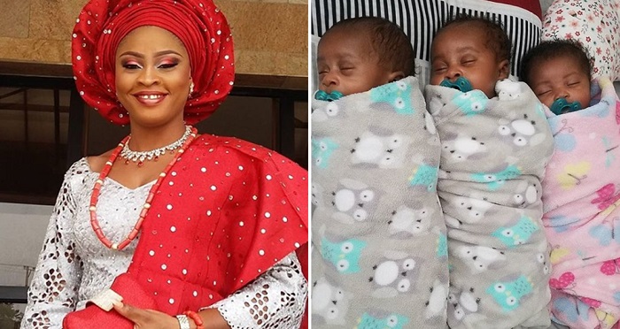 “My hands and heart are full” – Nigerian Woman Delivers Triplets Over A Year After Losing Her Newborn Daughter (Photos)