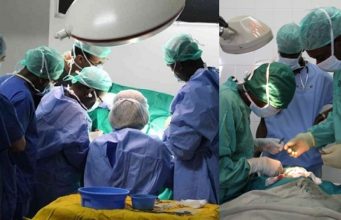 Doctors perform brain surgery