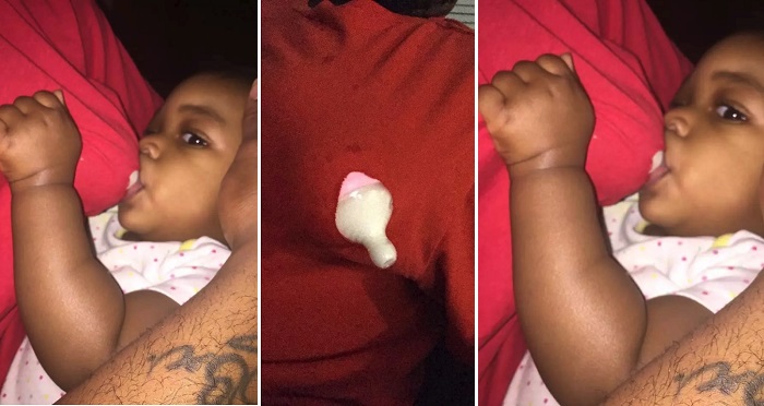 How a father tricked his child to feed from a bottle. (Photos)
