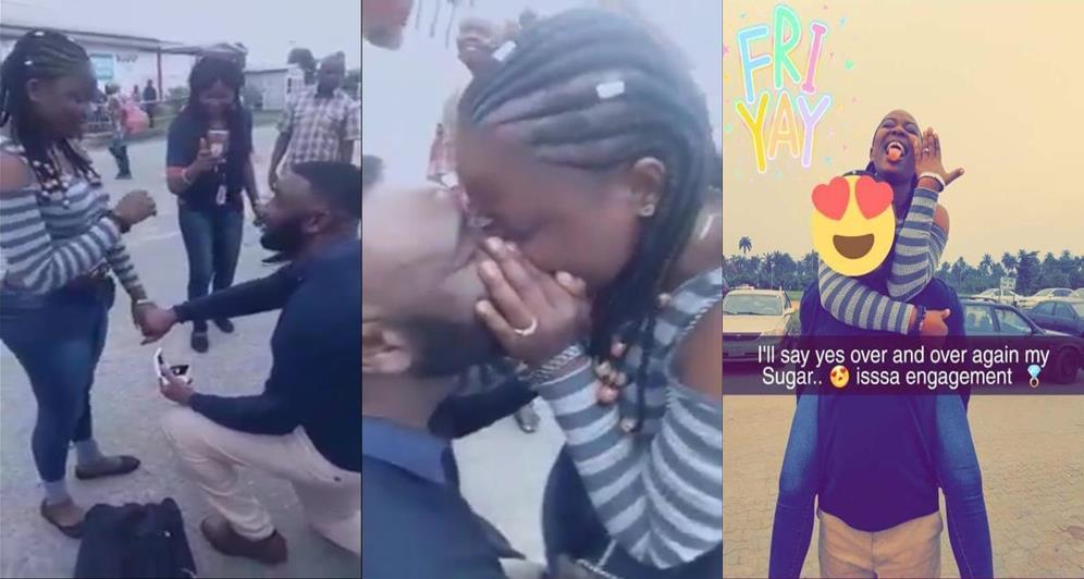 Nigerian man proposes to his Girlfriend at the Airport [Photos, Video]