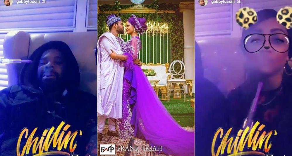 Gabriel Afolayan and wife chill as they smoke shisha together