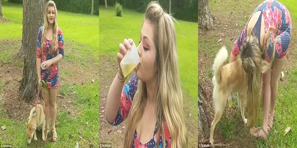 woman drinks dog urine