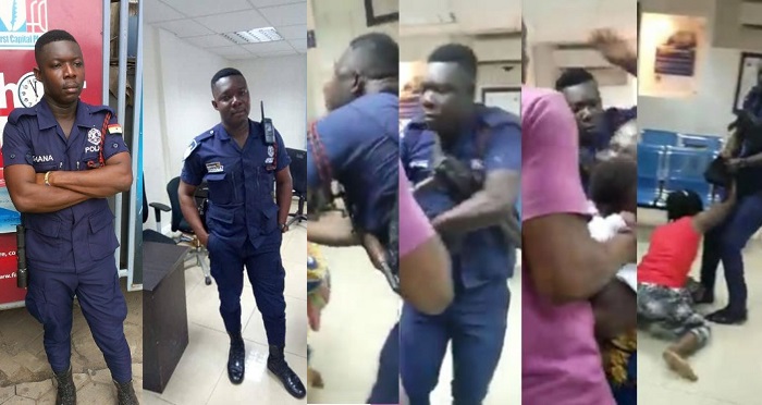 Ghanaian policeman assaults nursing mother in a bank (Video)