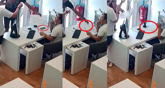 Watch how thief expertly steals an iPhone from an office while everyone was looking and walked away without anyone noticing