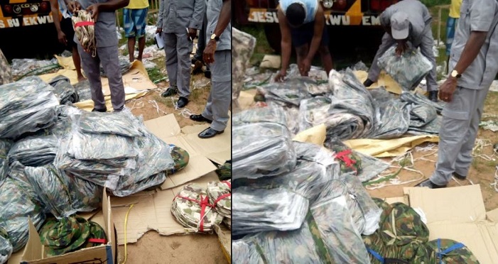Nigerian customs intercepts smuggled military uniforms and other equipment in Owerri (Photos)