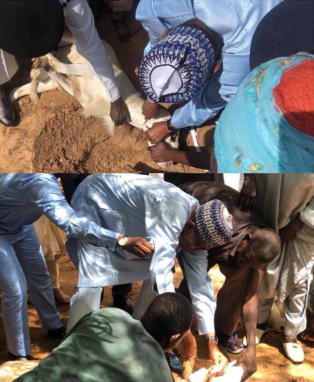 President Muhammadu Buhari pictured slaughtering
